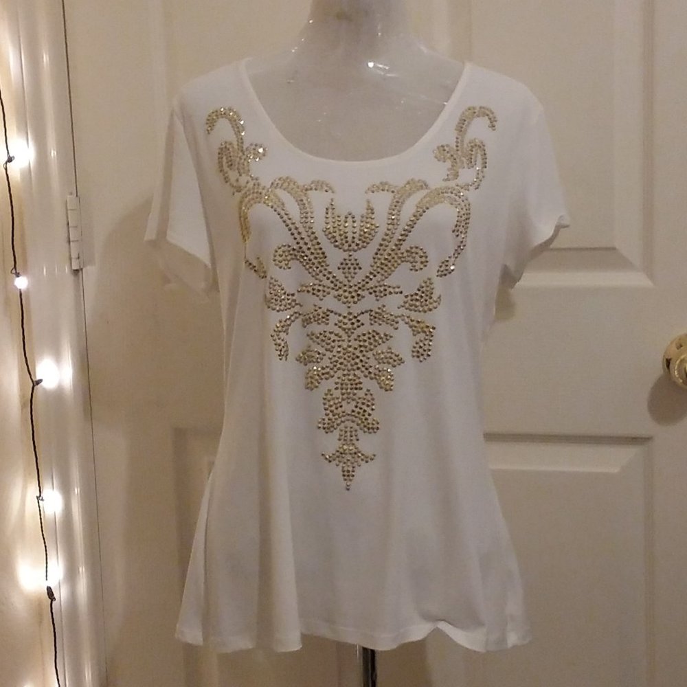 Jon Den White top embellished with Rhine Studs